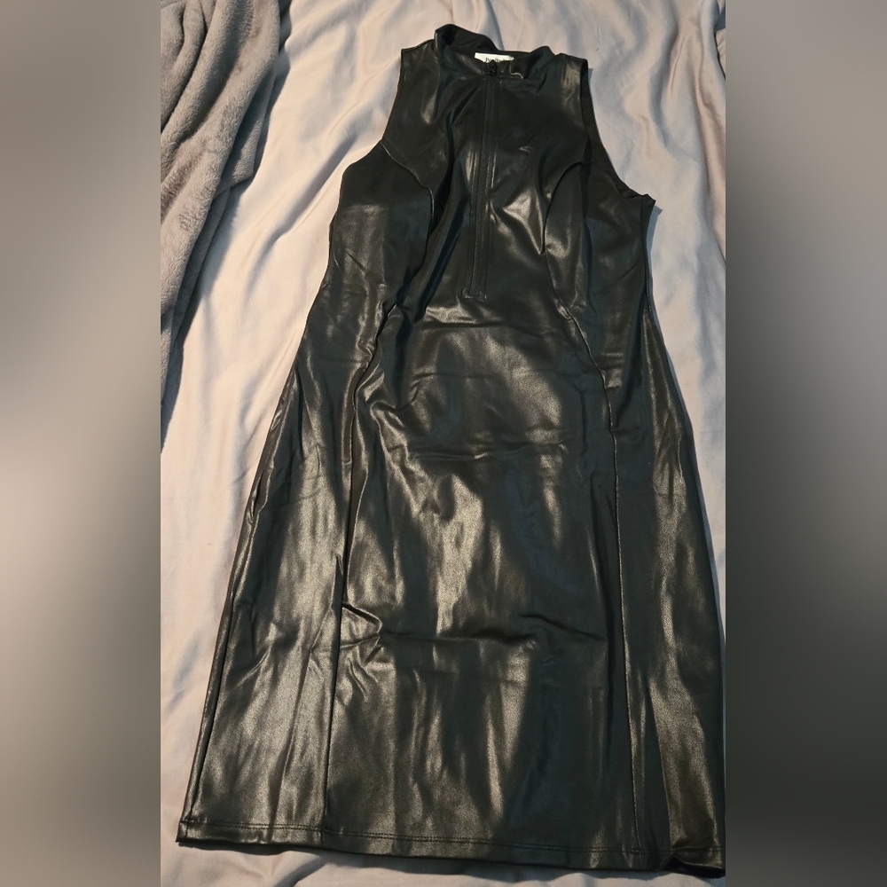 Popilush FAUX LEATHER DRESS --WITH BUILT IN SHAPEWEAR #517 - Picture 3 of 13